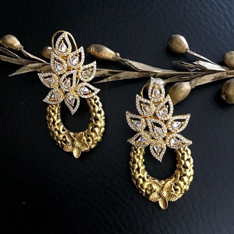 Gold Zircon/AD Earring 1359-5424 - Dazzles Jewellery