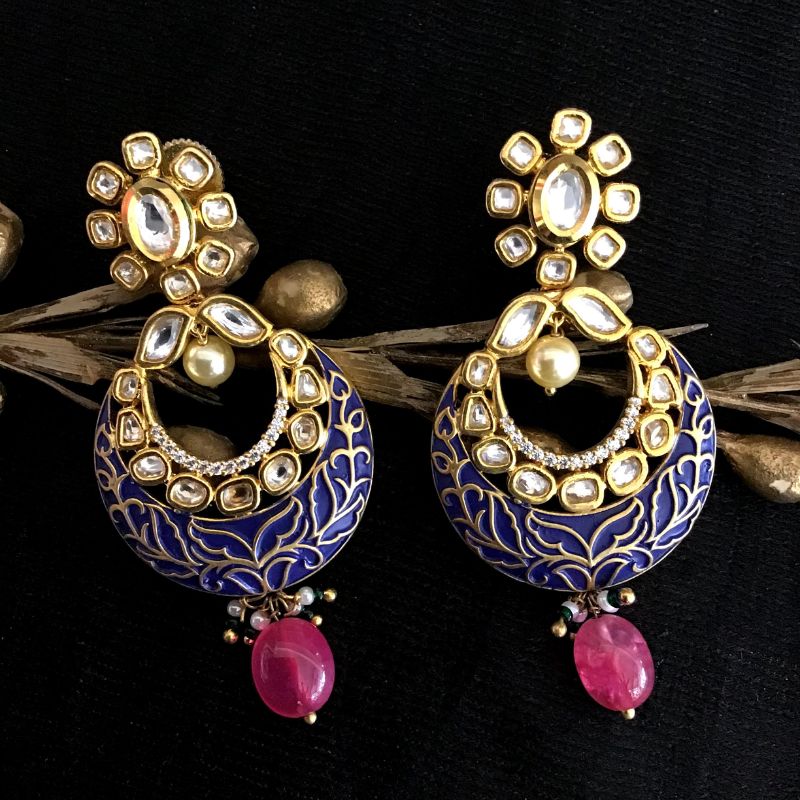 Blue Kundan Earring - Dazzles Jewellery