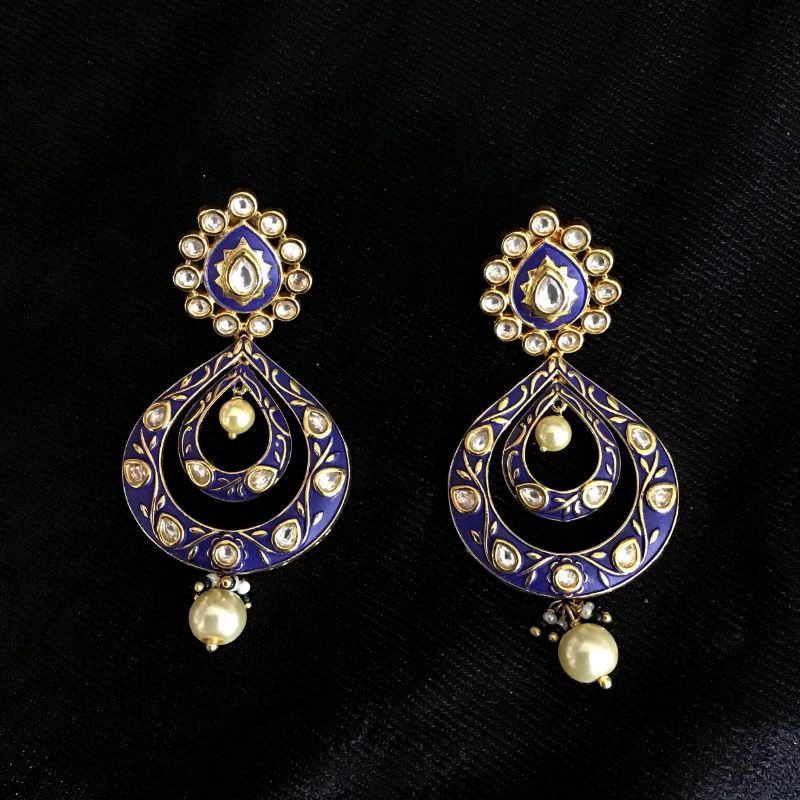 Meenakari Kundan Chandbali Earring 1396-5461 - Dazzles Jewellery