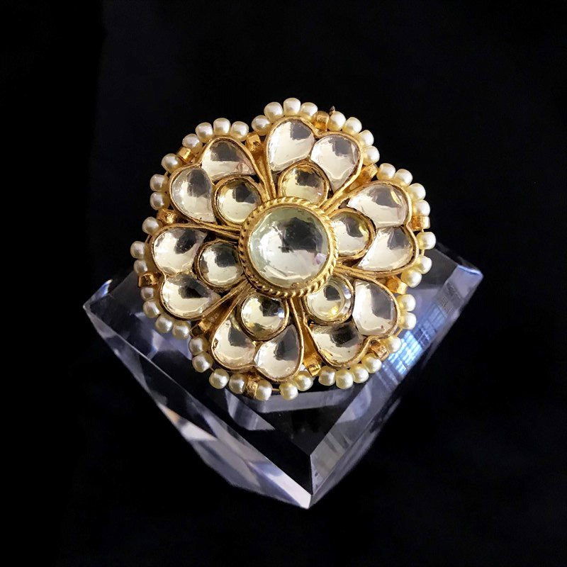 Kundan Cocktail Adjustable  Gold Ring 1412-5477 - Dazzles Jewellery
