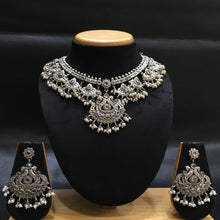 White Silver Oxidized Necklace Set with matching danglers - Dazzles Jewellery