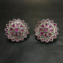 Ruby Oxidized Necklace Set With Matching Tops - Dazzles Jewellery