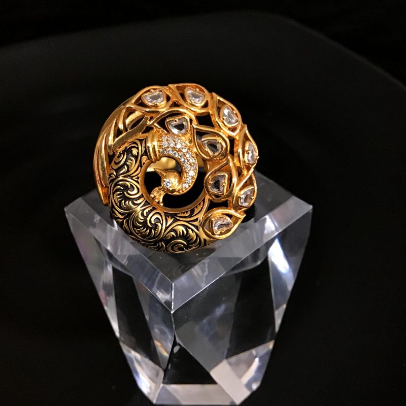 Kundan Cocktail Adjustable Black Ring 1540-5605 - Dazzles Jewellery