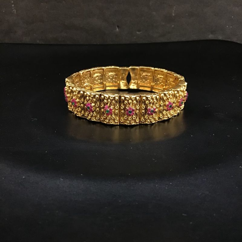 Ruby Green Antique Finish Kada Bracelet - Dazzles Jewellery