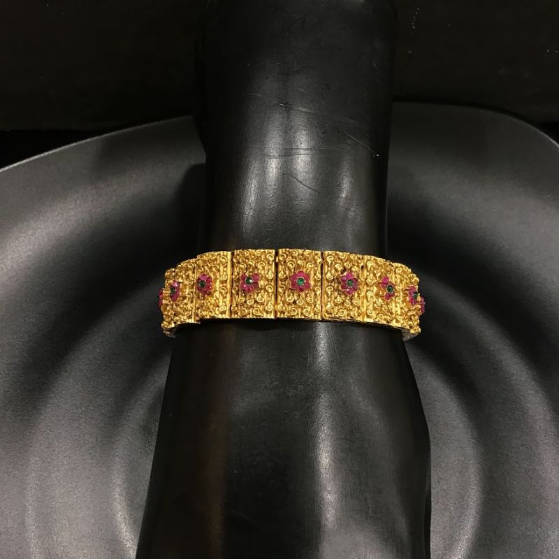 Ruby Green Antique Finish Kada Bracelet - Dazzles Jewellery