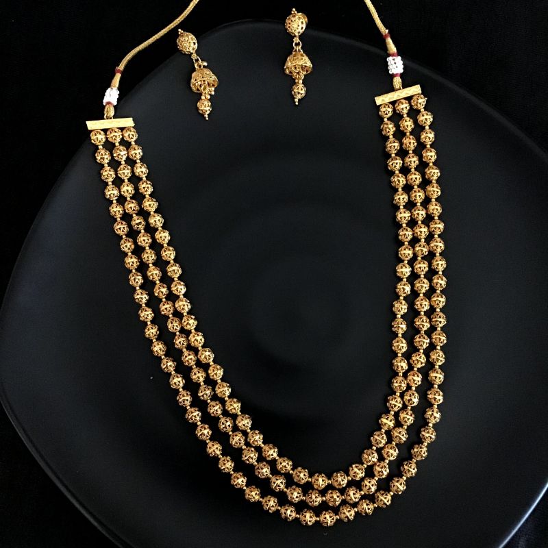 3 Line Gold Pearl Necklace Set - Dazzles Jewellery