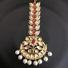 Bridal Kundan Maang Tikka with Ruby and Pearls 16274-3421 - Dazzles Jewellery