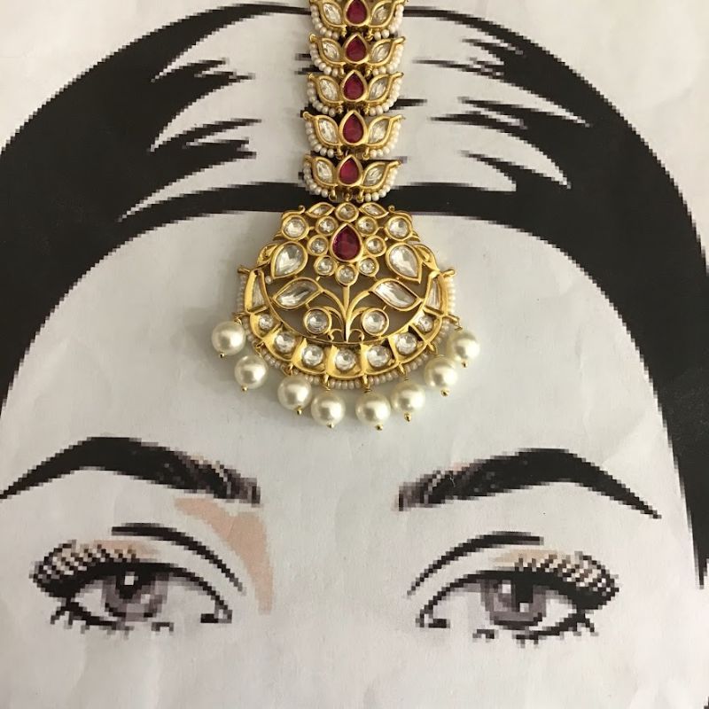 Bridal Kundan Maang Tikka with Ruby and Pearls 16274-3421 - Dazzles Jewellery
