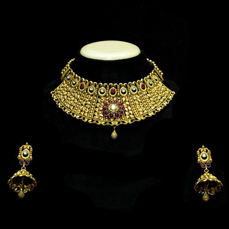 Ruby Gold Look Choker Set - Dazzles Jewellery