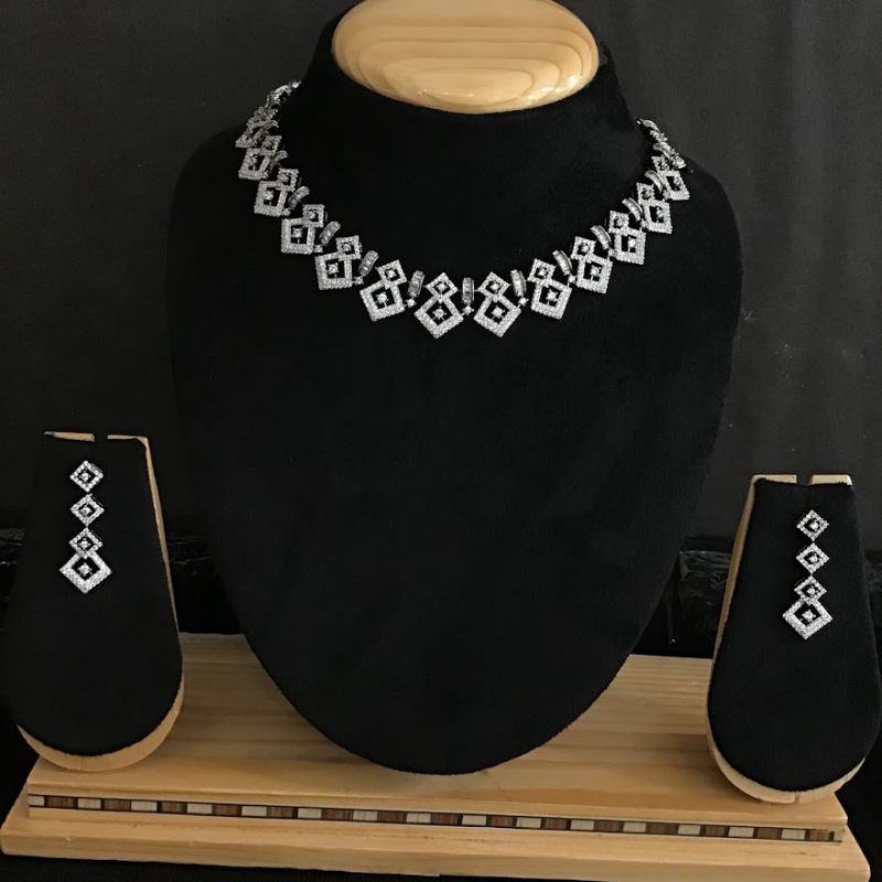 Victorian Finish Zircon/AD Necklace Set - Dazzles Jewellery