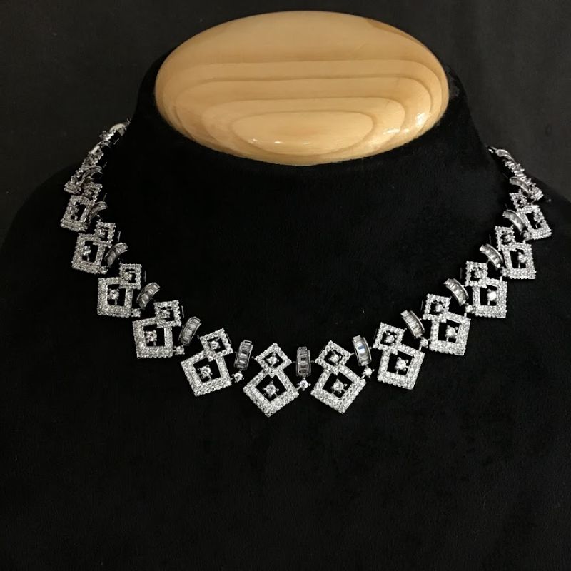 Victorian Finish Zircon/AD Necklace Set - Dazzles Jewellery