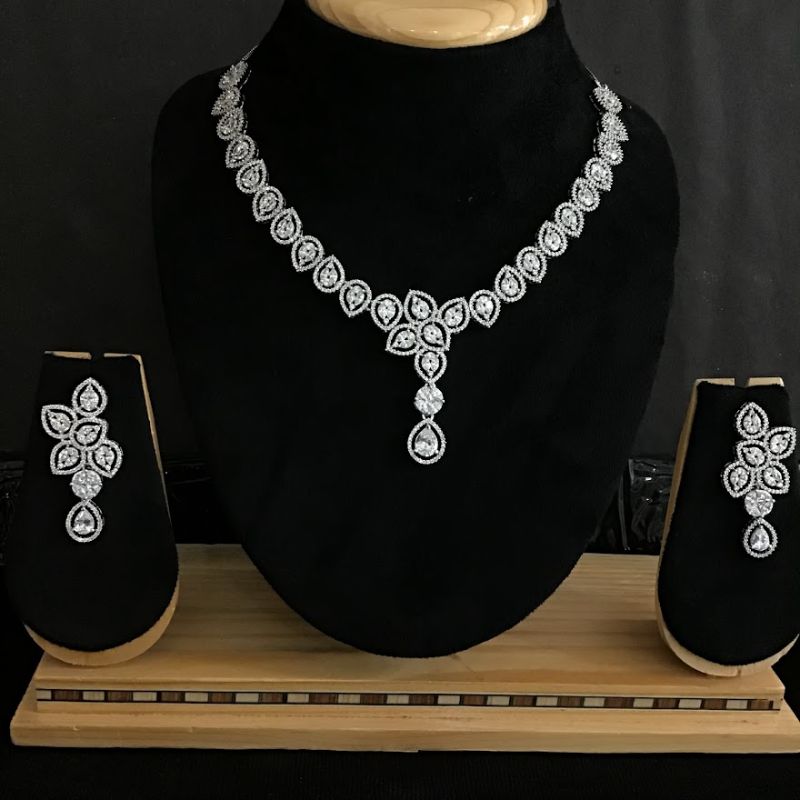 Silver Zircon/AD Necklace Set - Dazzles Jewellery