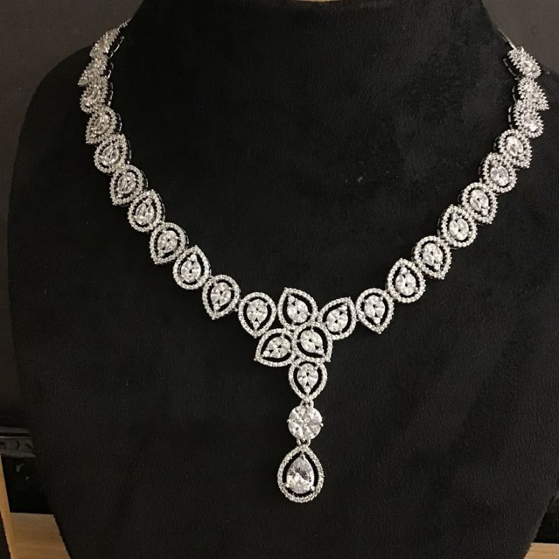 Silver Zircon/AD Necklace Set - Dazzles Jewellery