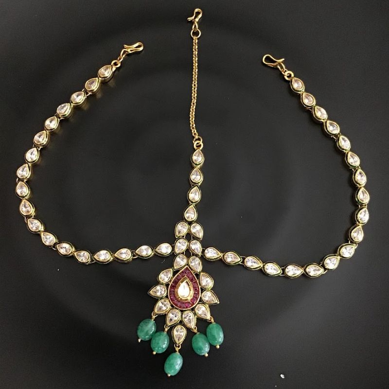 Ruby Green Polki Mathapatti - Dazzles Jewellery