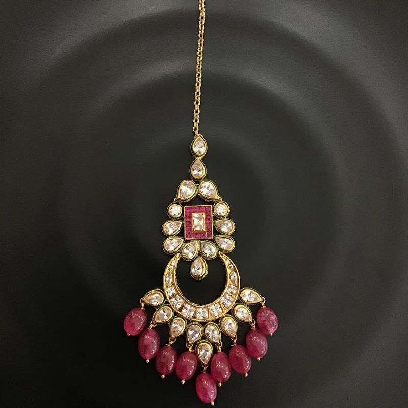 Kundan Polki Ruby Maang Tikka 16775-3923 - Dazzles Jewellery