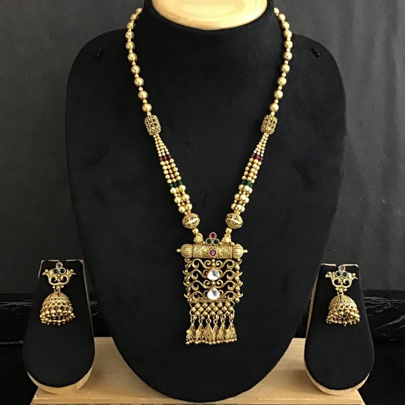 Ruby Green Antique Gold Finish Pendant Set - Dazzles Jewellery