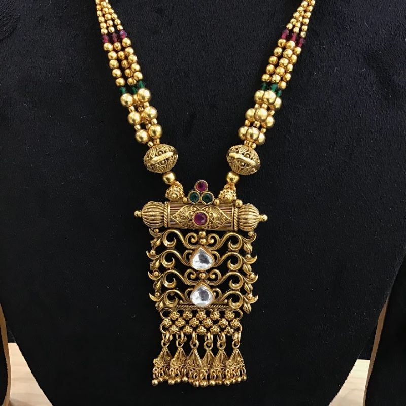Ruby Green Antique Gold Finish Pendant Set - Dazzles Jewellery