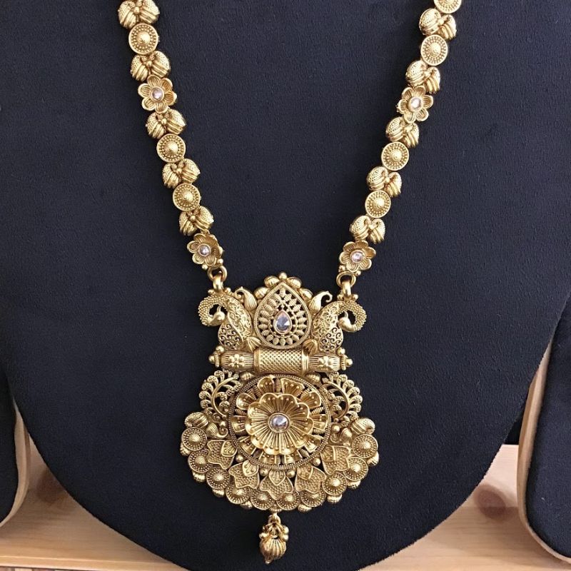 Antique Gold Finish Long Necklace Set - Dazzles Jewellery