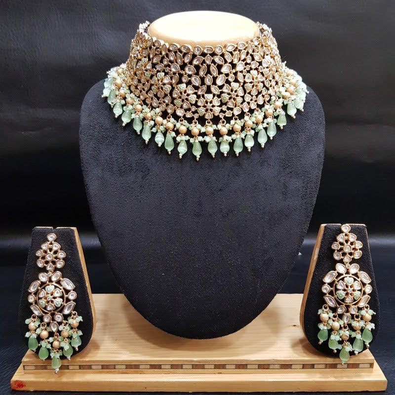 Mint Green Kundan Choker Set 17819 - Dazzles Jewellery
