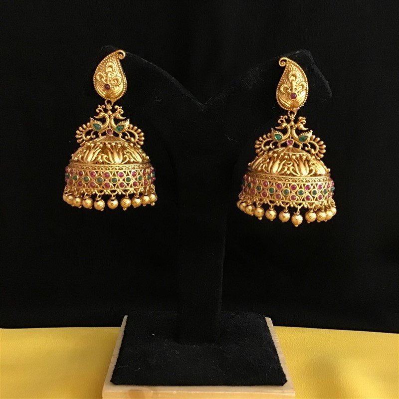 Ruby Green Antique Gold Finish Earring - Dazzles Jewellery