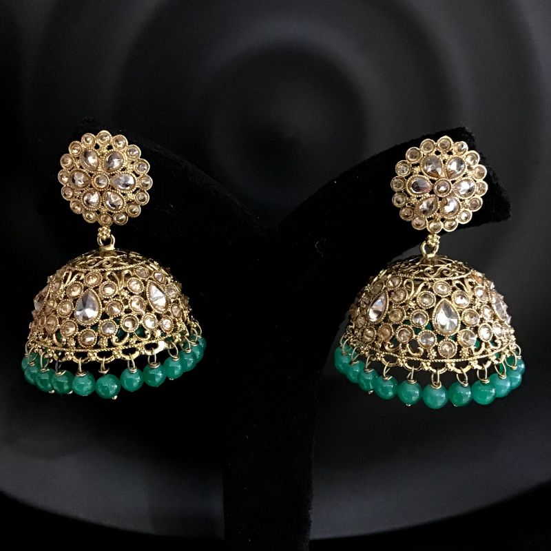 Antique Jhumki With Small Green Beads Latkan - Dazzles Jewellery