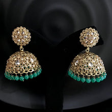 Antique Jhumki With Small Green Beads Latkan - Dazzles Jewellery