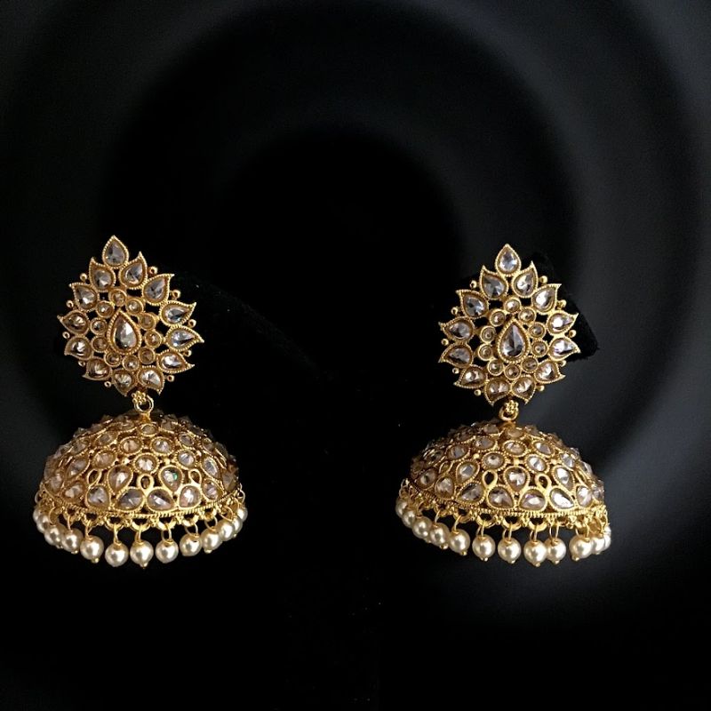 Champagne Color Gold Polish Jhumki - Dazzles Jewellery
