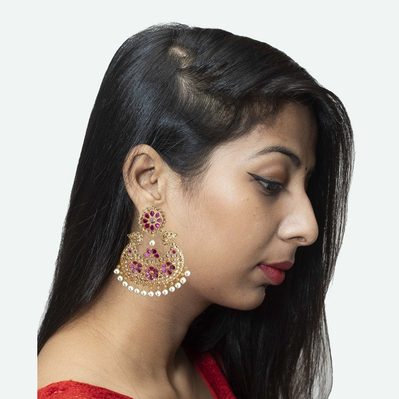 Ruby Gold Look Earring 1823-5888 - Dazzles Jewellery