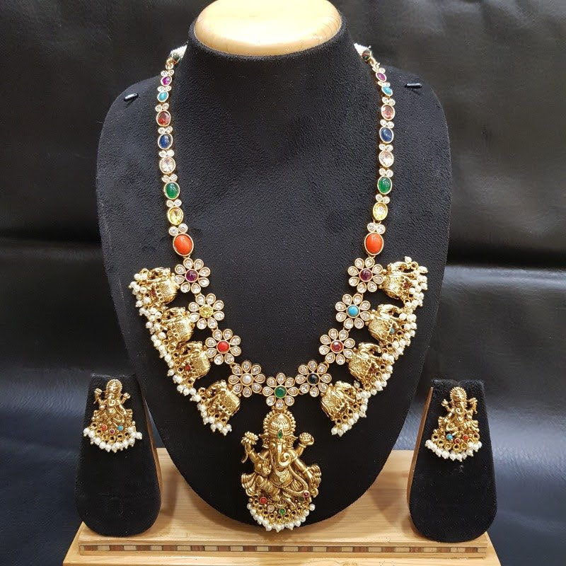Multi Temple Necklace Set 18825-6007 - Dazzles Jewellery