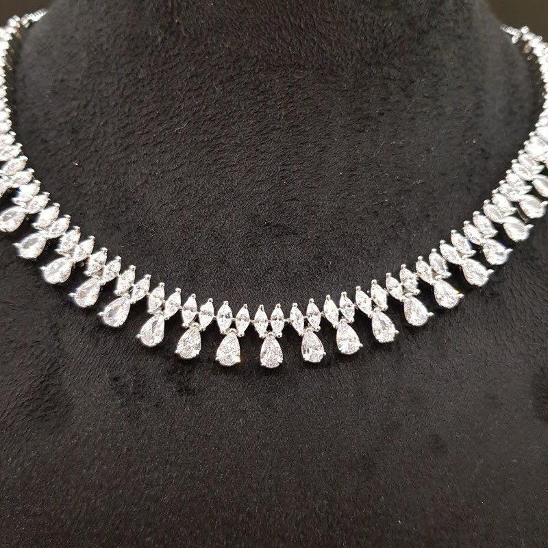Silver Zircon/AD Necklace Set - Dazzles Jewellery