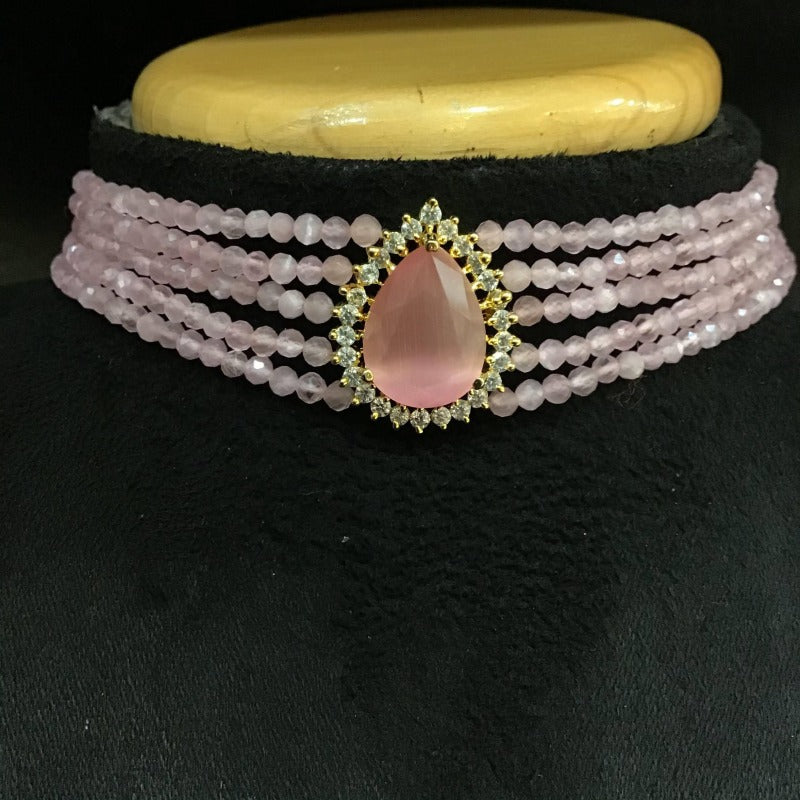 Pink Zircon/AD Choker Set - Dazzles Jewellery