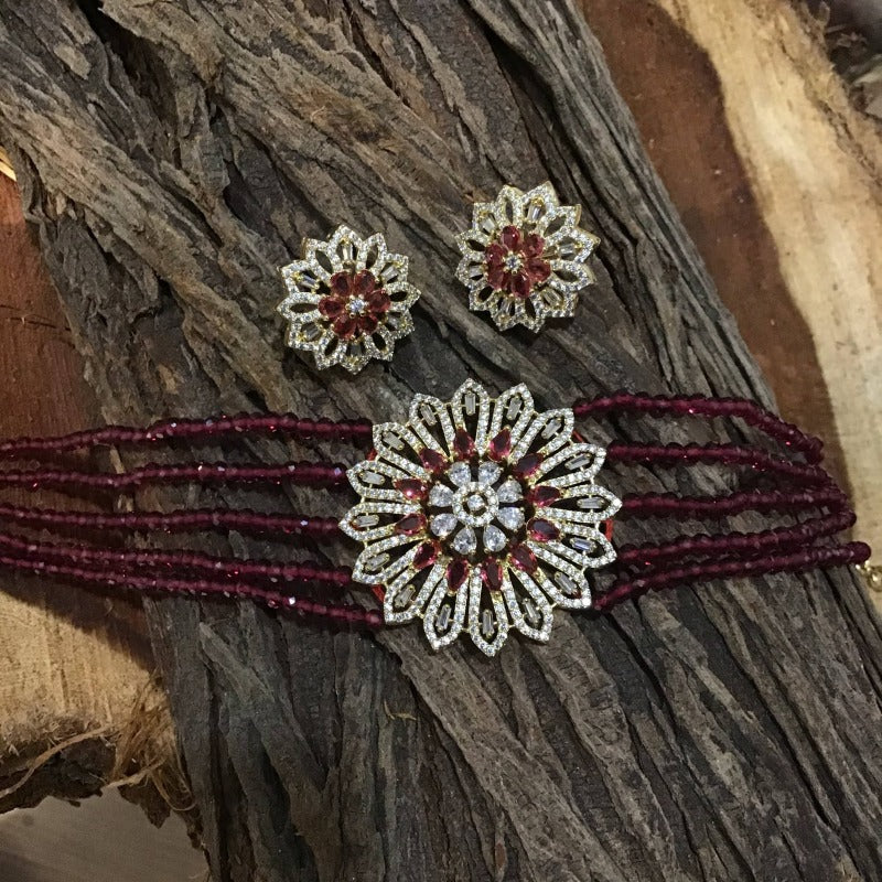 Ruby Zircon/AD Choker Set - Dazzles Jewellery