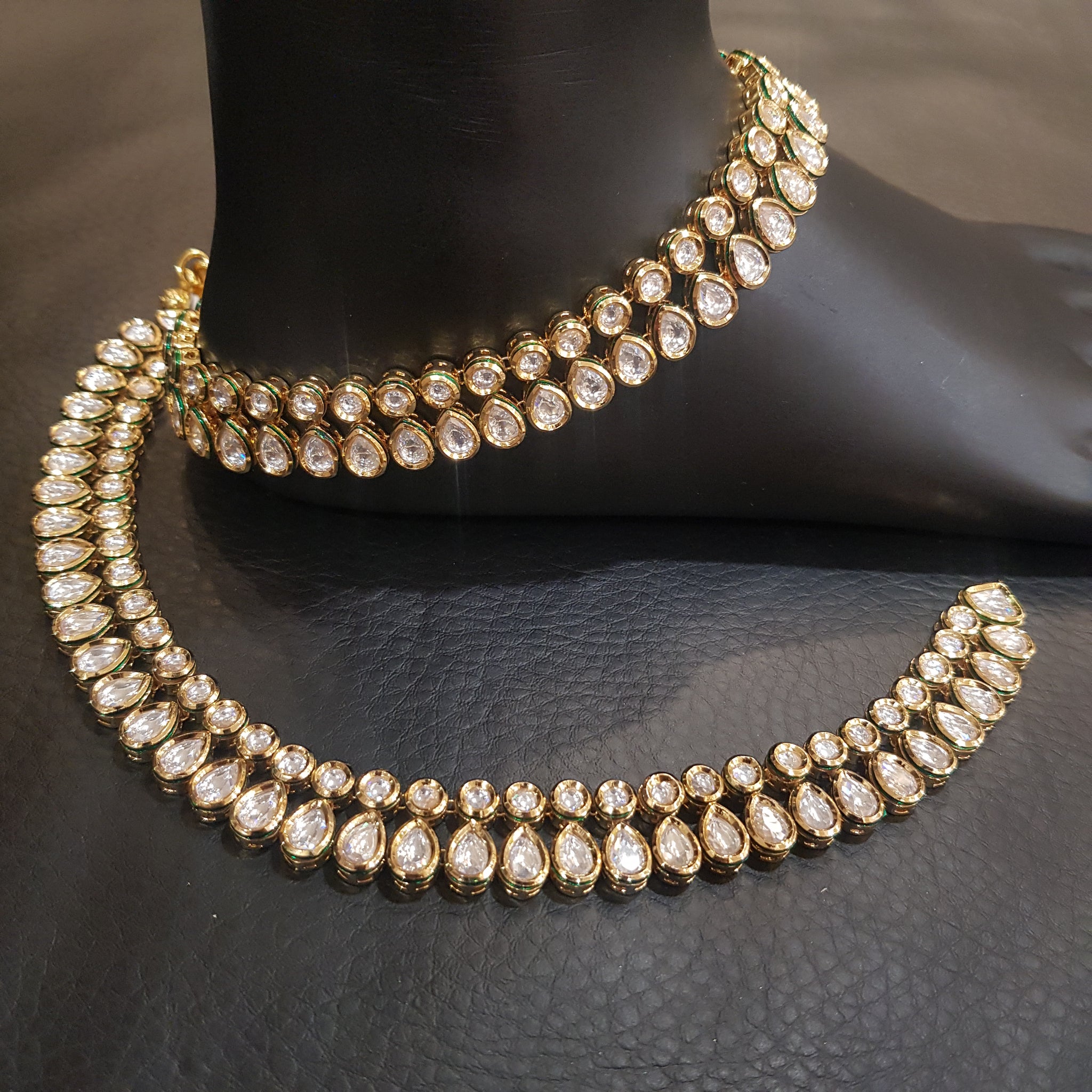 Double Line Kundan Payal - Dazzles Jewellery