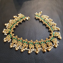 Antique Gold Finish Green Payal - Dazzles Jewellery