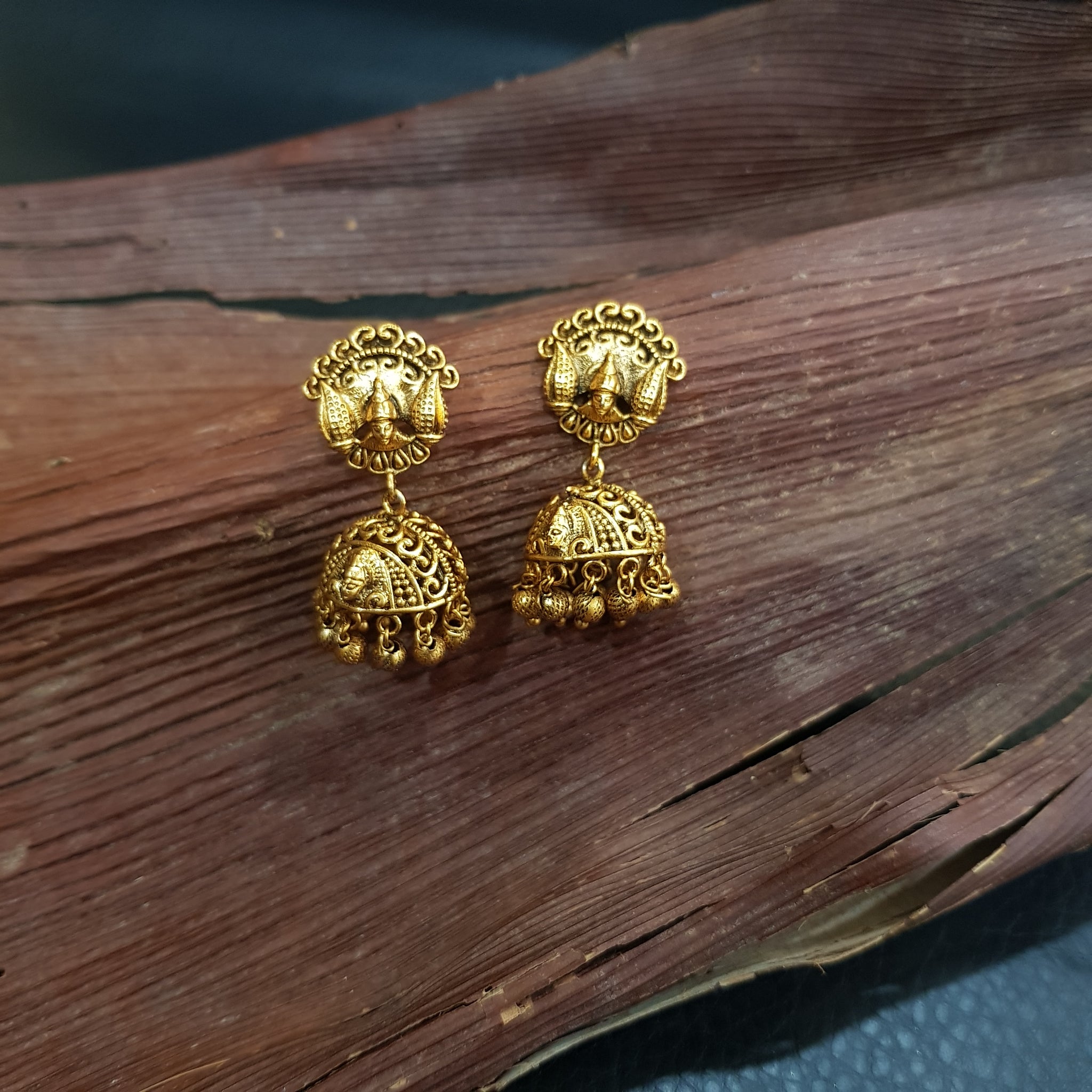 Antique Gold Light weight temple jhumki - Dazzles Jewellery