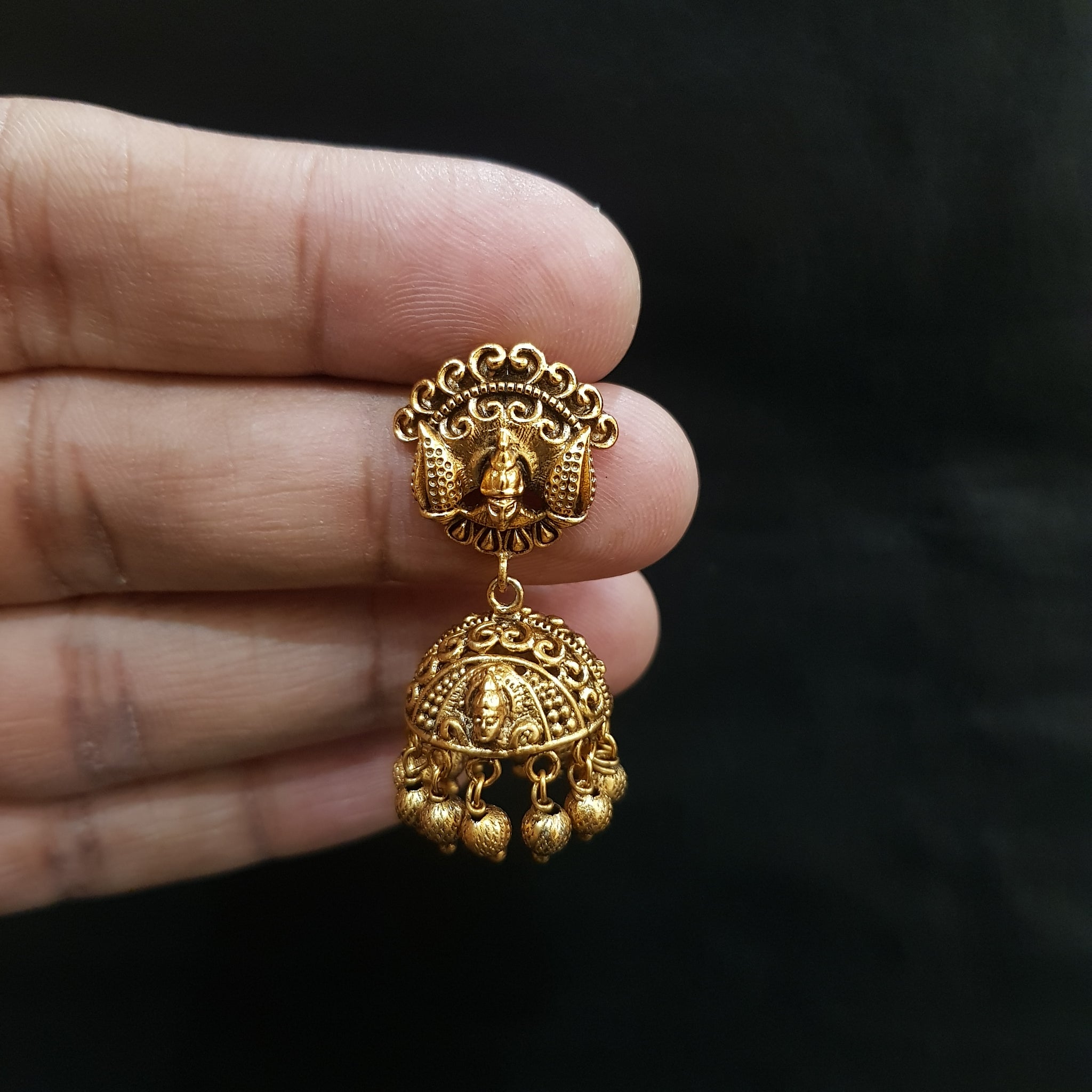 Antique Gold Light weight temple jhumki - Dazzles Jewellery