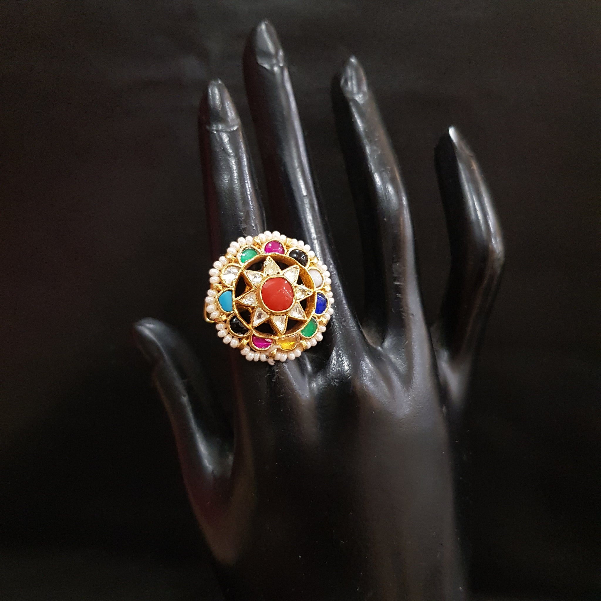 Kundan Adjustable Ring 1351-56 - Dazzles Jewellery