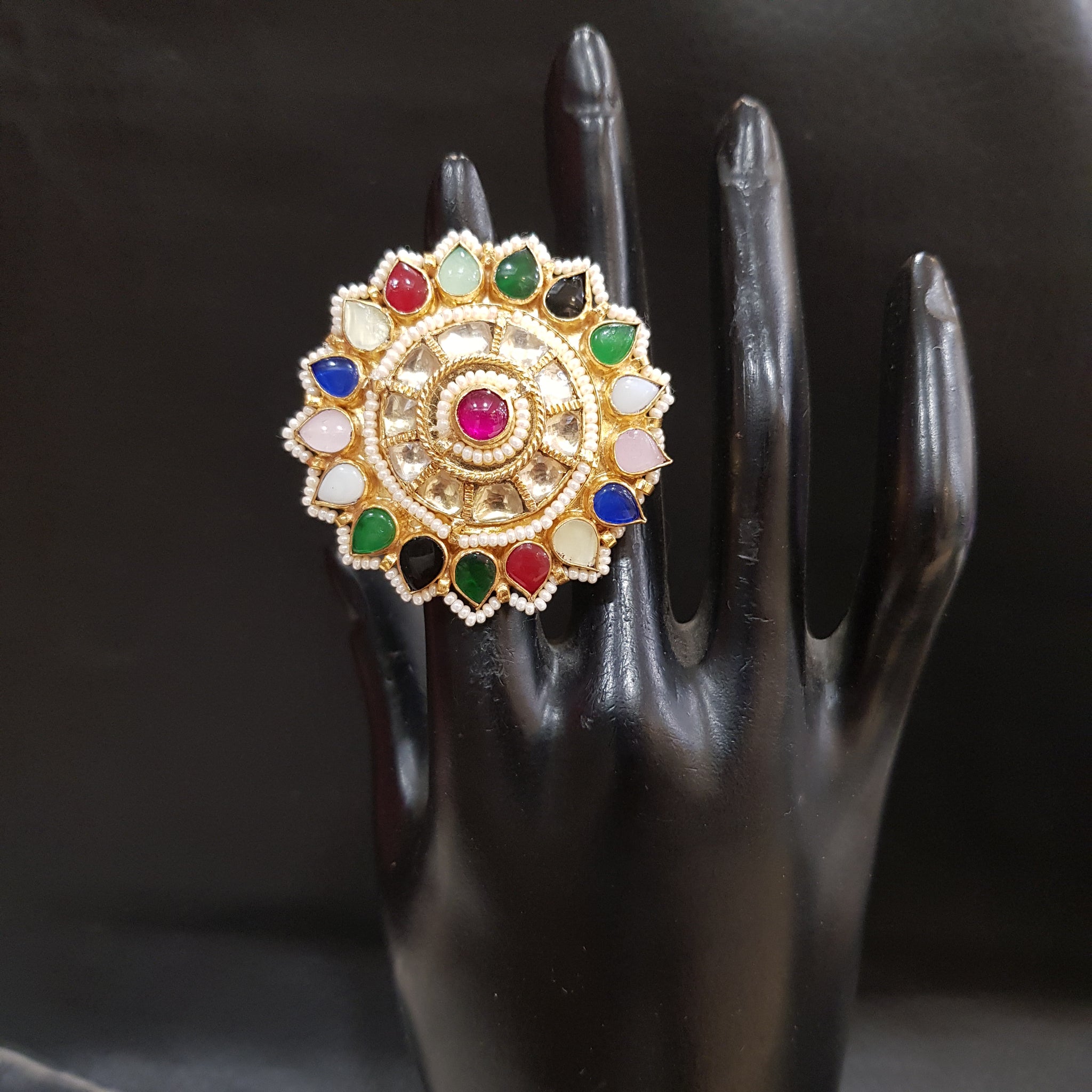 Kundan Adjustable Ring 1348-56 - Dazzles Jewellery