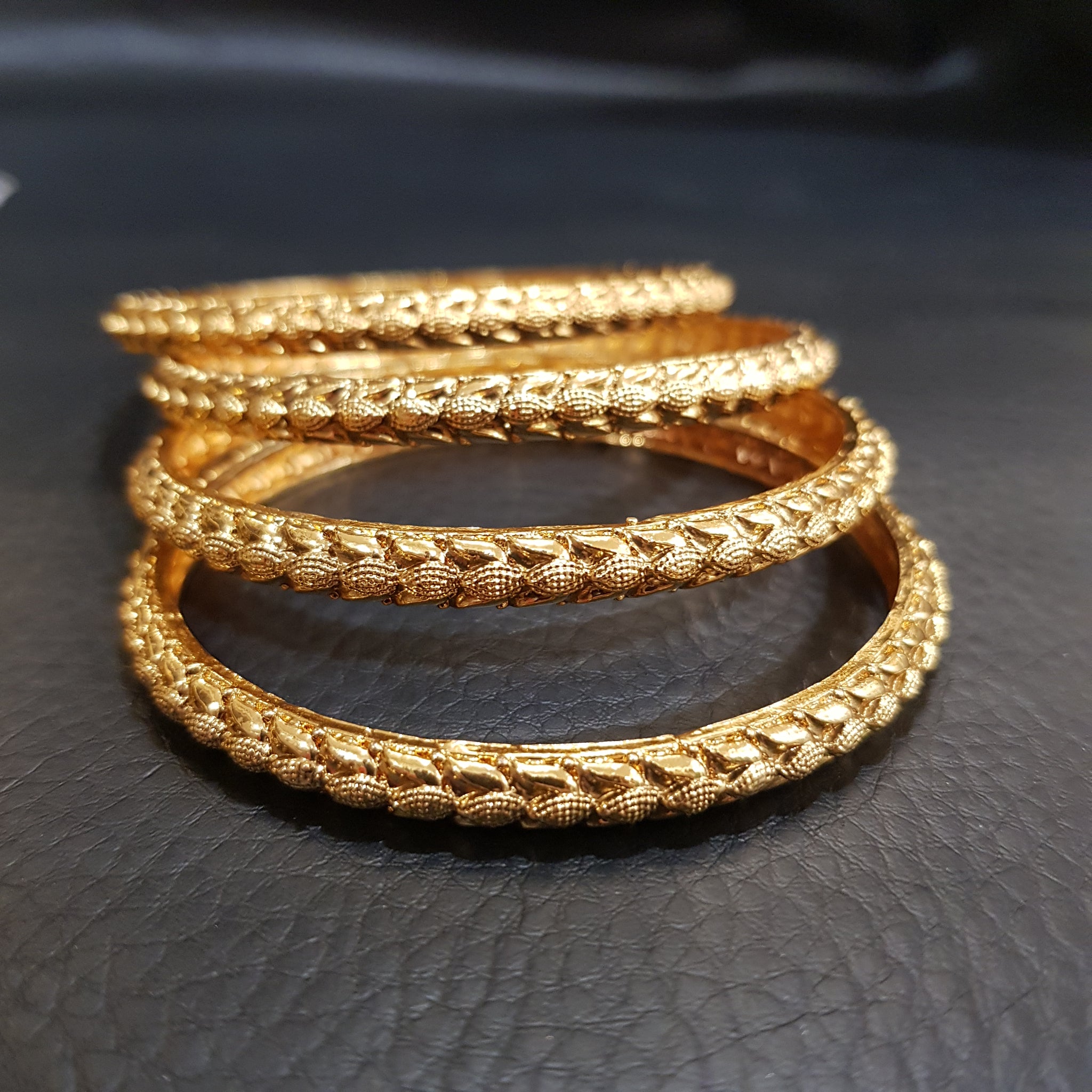 4 Gold Polish Bangles Set 19558 - Dazzles Jewellery