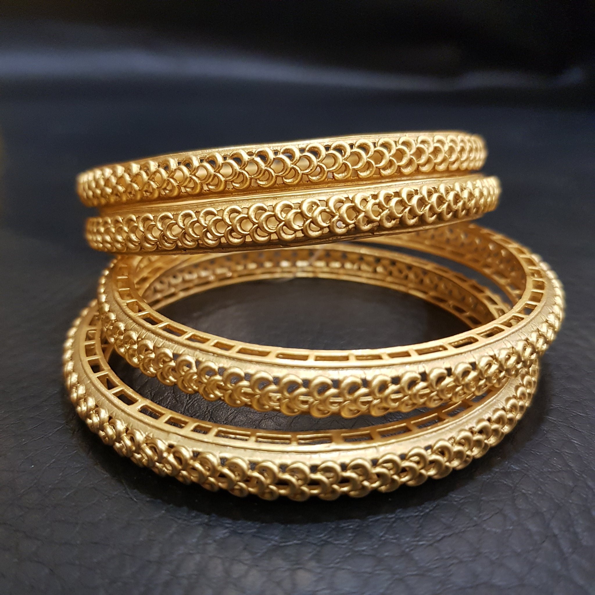 Set of 4 Bangles Gold Matte Finish 13007 - Dazzles Jewellery