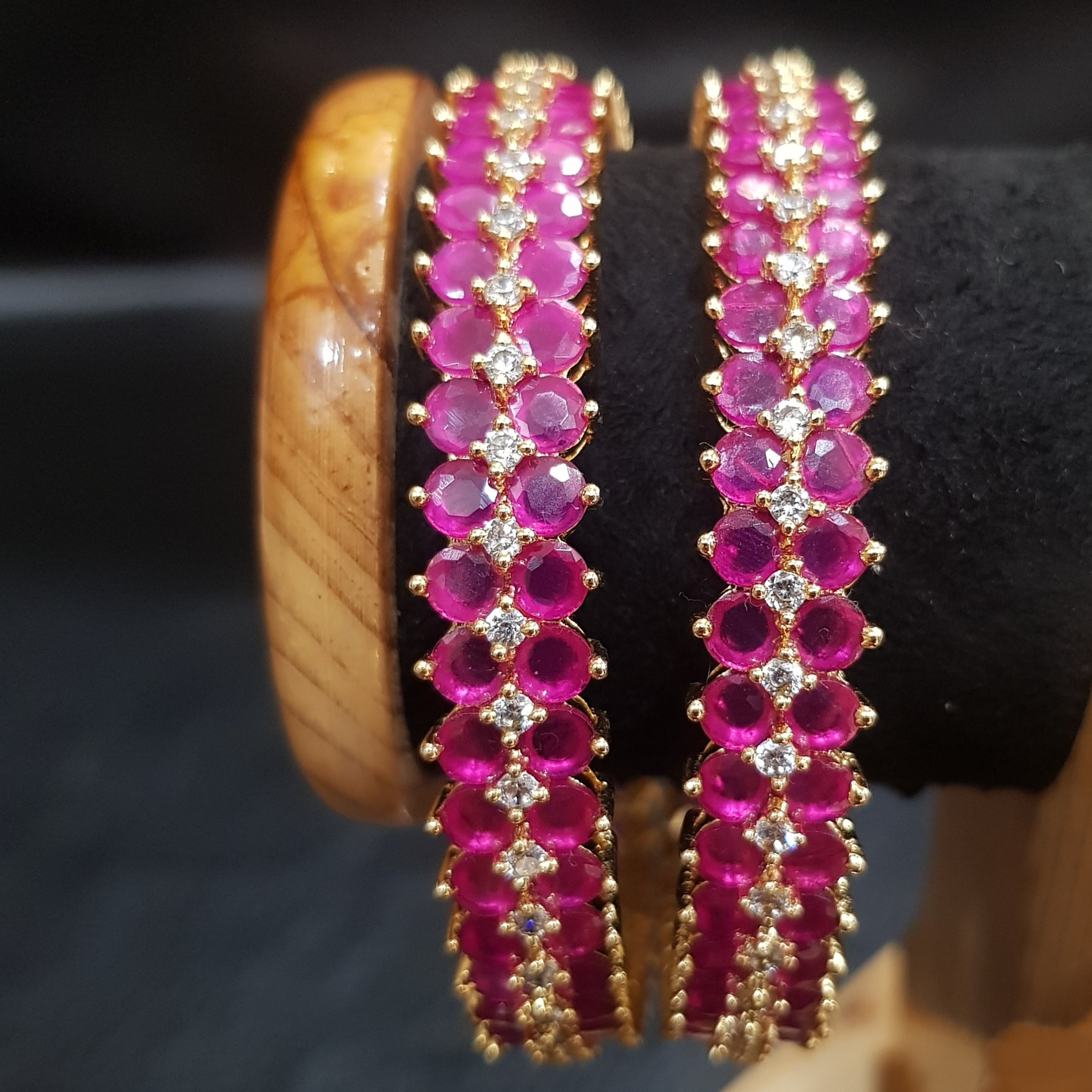 2 Zircon/AD Bangles in Ruby Color 15377 - Dazzles Jewellery