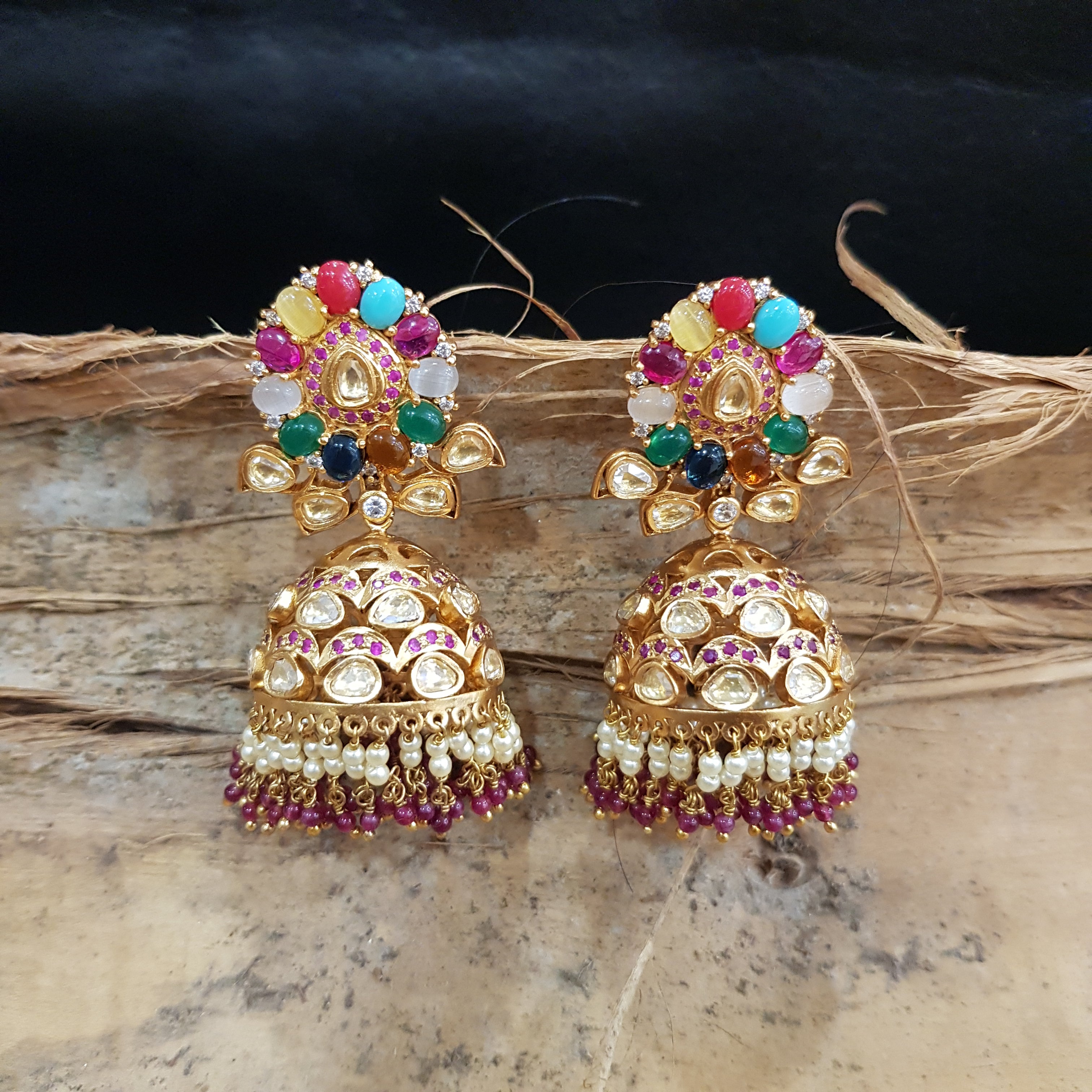 Buy Sabyasachi Inspired Multi Color Kundan Jhumki 1658 34 1 Online 6896547332149 Dazzles Jewellery