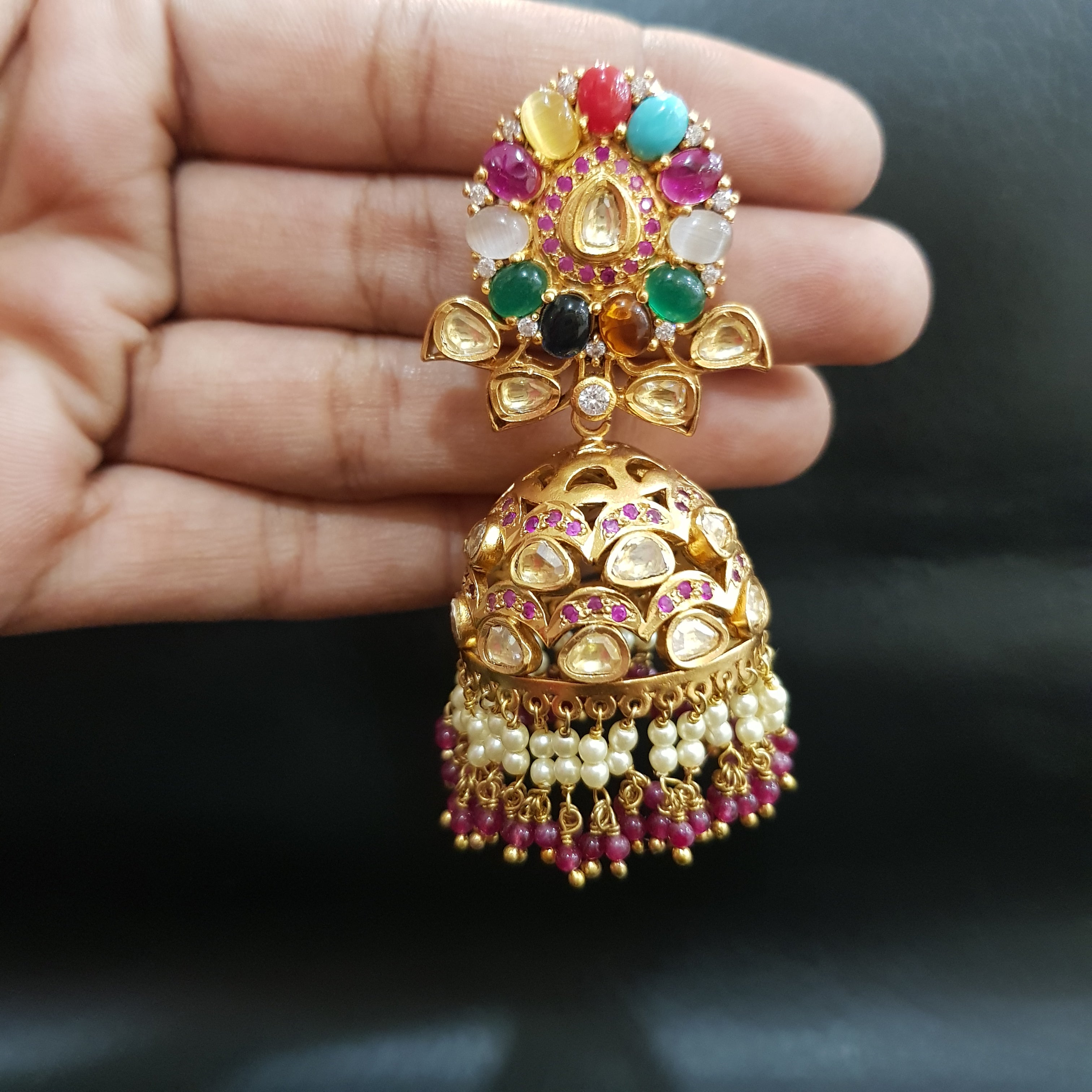 Buy Sabyasachi Inspired Multi Color Kundan Jhumki 1658 34 1 Online 6896547332149 Dazzles Jewellery