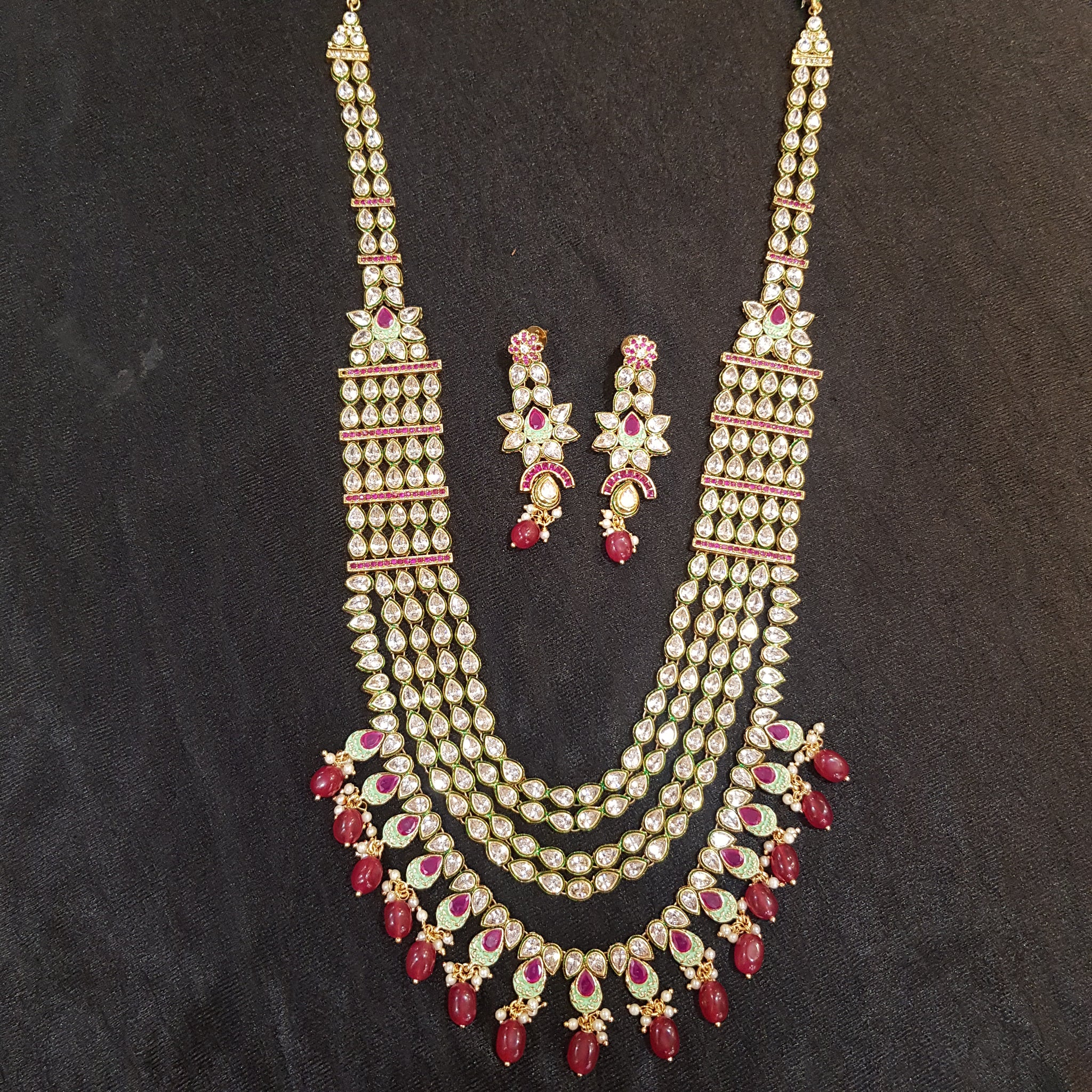 Bridal Ruby Polki Long Necklace Set 20136-7320 - Dazzles Jewellery