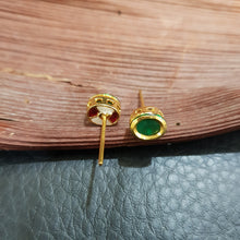 Green Oval Shape Kundan Tops/Studs 6341 - Dazzles Jewellery