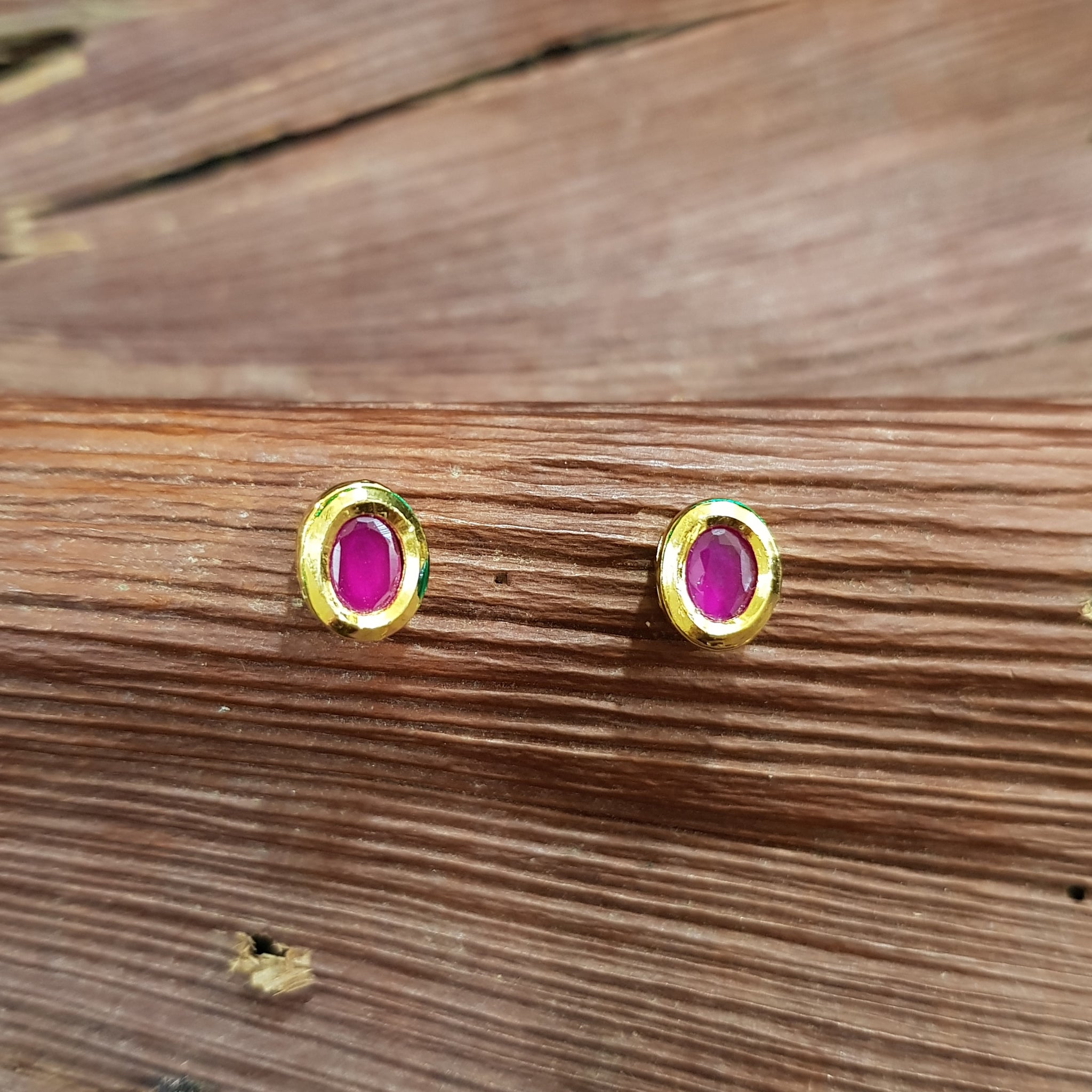 Ruby Oval Kundan Tops/Studs 6340-1225 - Dazzles Jewellery