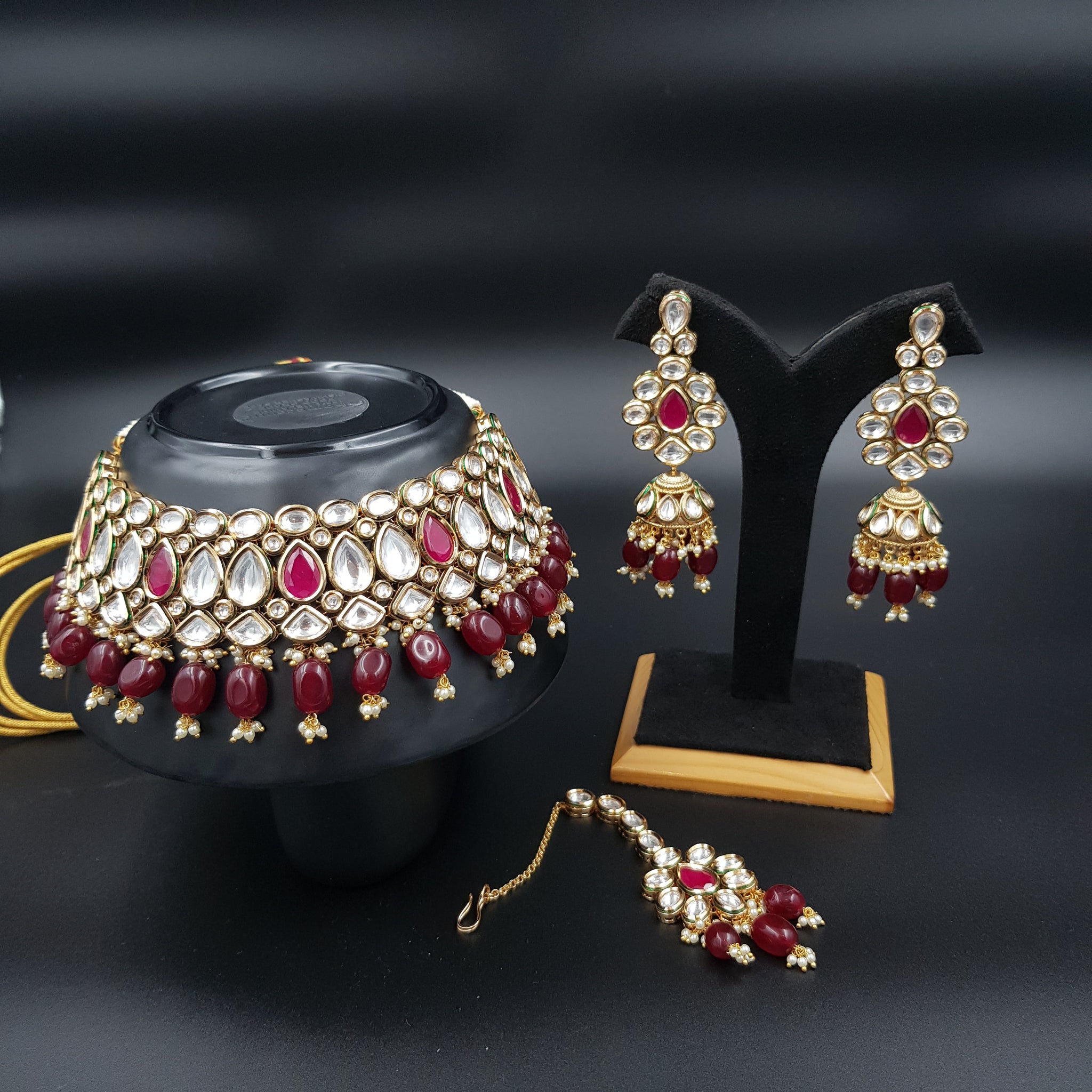 Ruby Kundan Choker Set with Matching Jhumki - Dazzles Jewellery