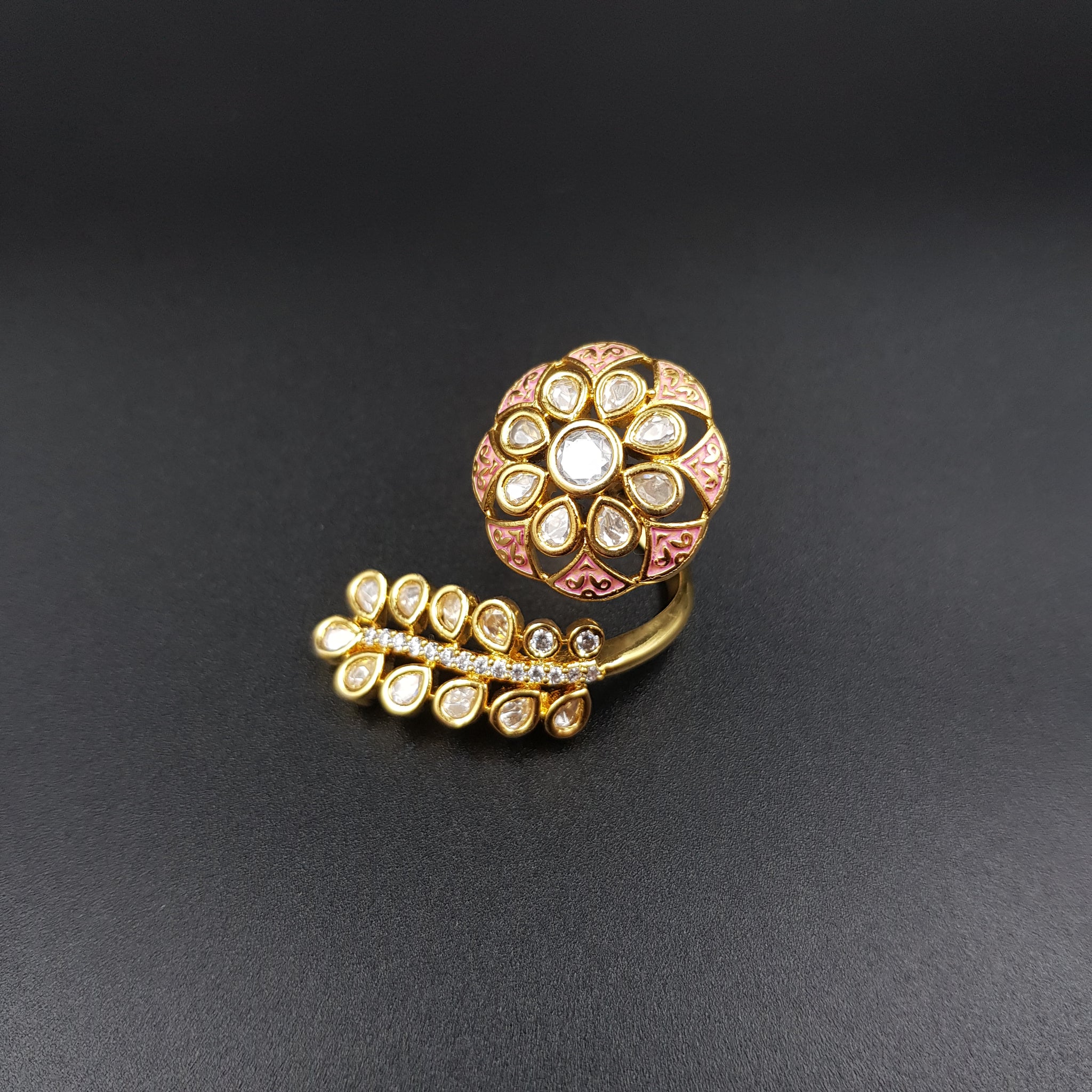 Designer Kundan Meenakari Finger Ring 10132-5595 - Dazzles Jewellery