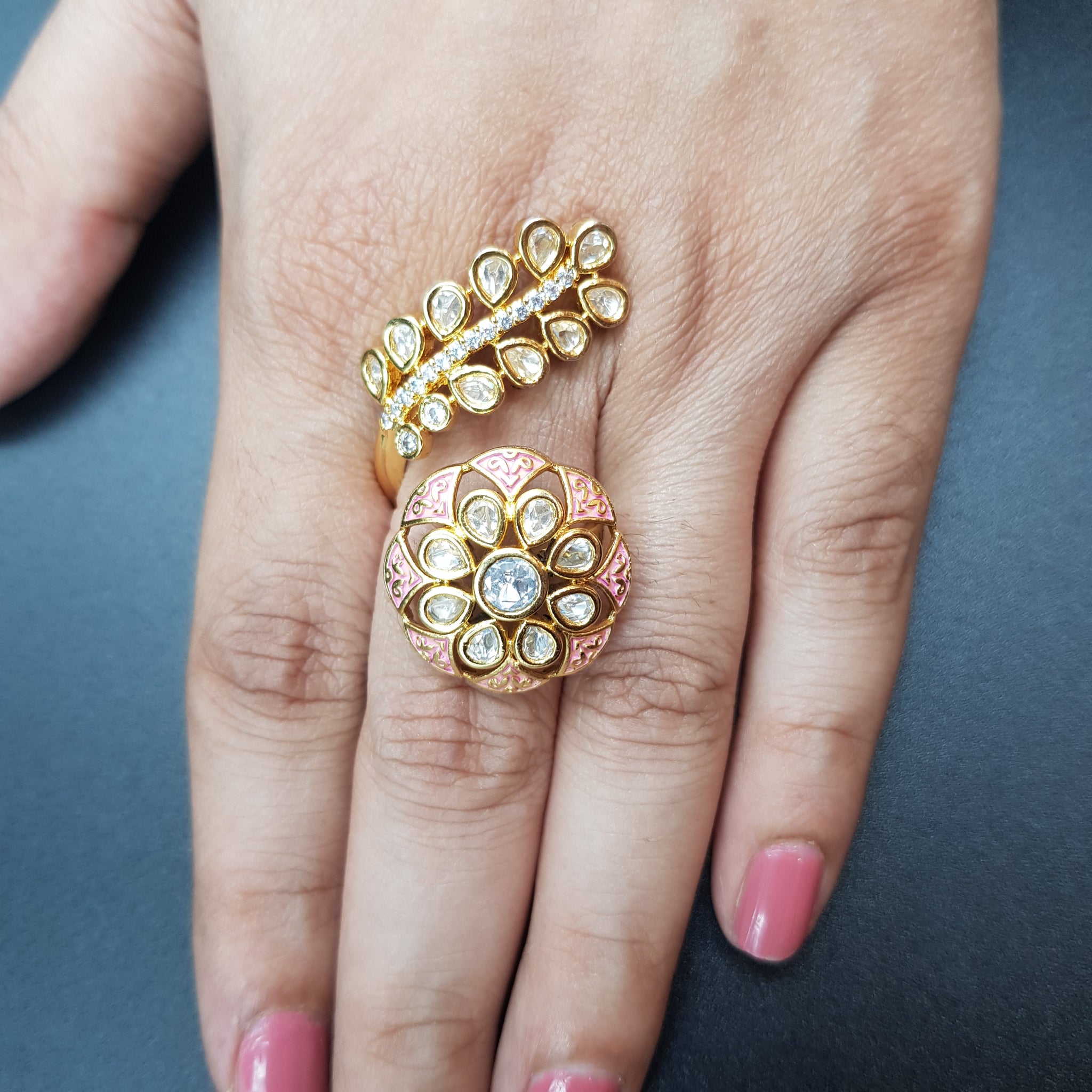 Designer Kundan Meenakari Finger Ring 10132-5595 - Dazzles Jewellery