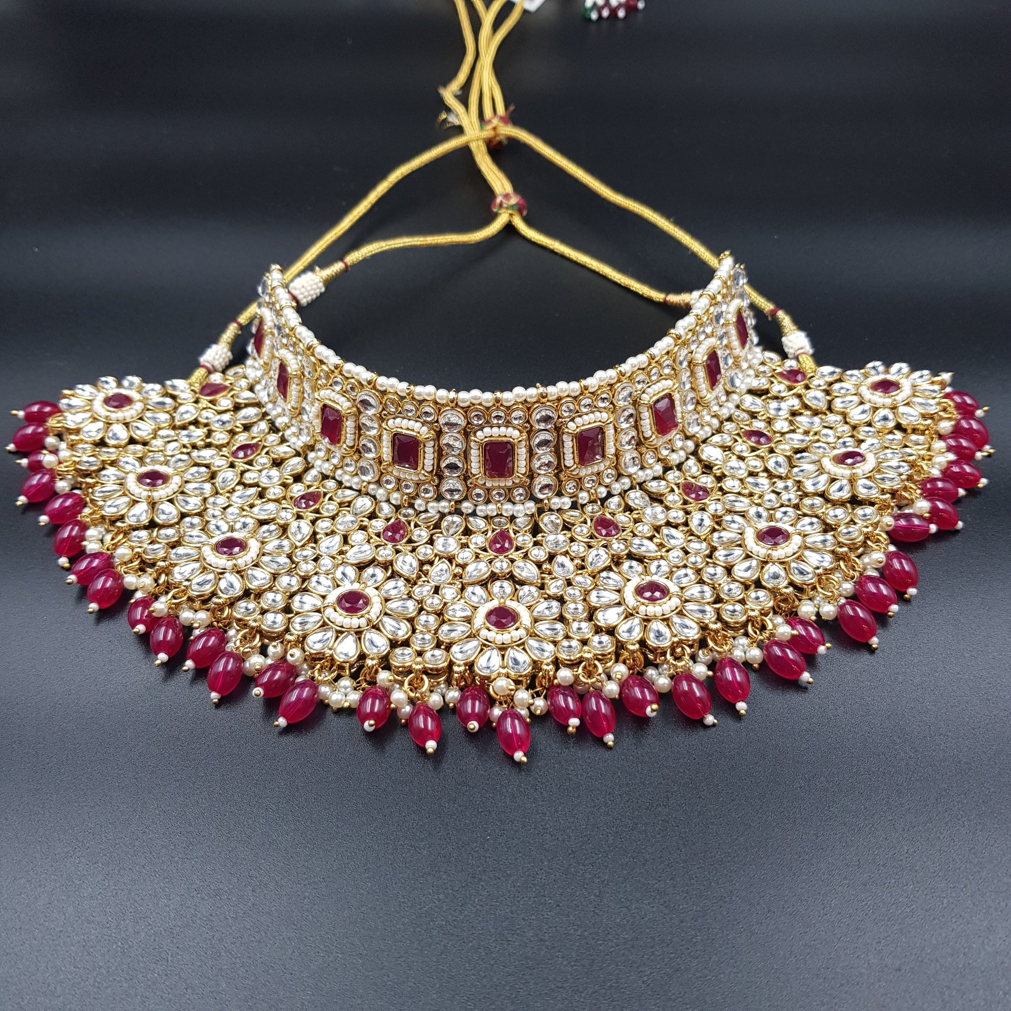 Ruby Color Kundan Bridal Choker Set 18640 - Dazzles Jewellery